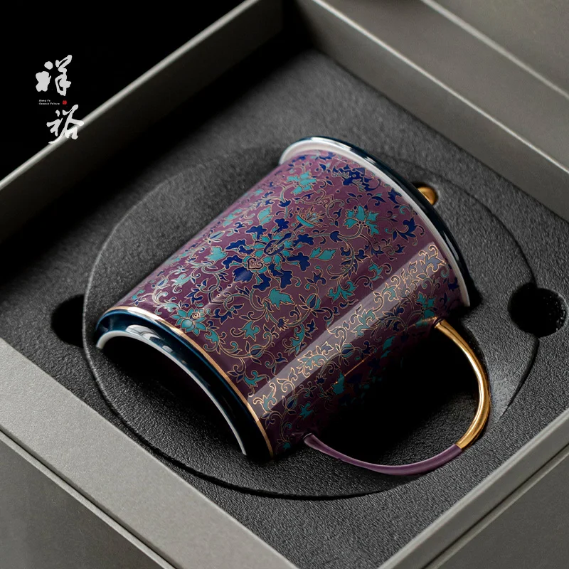 Ele Enamel Color Cerc Mug Chinese Sle Busin Gift Home Use Office Cup High End Gift Box Set Court Sle Water Cup