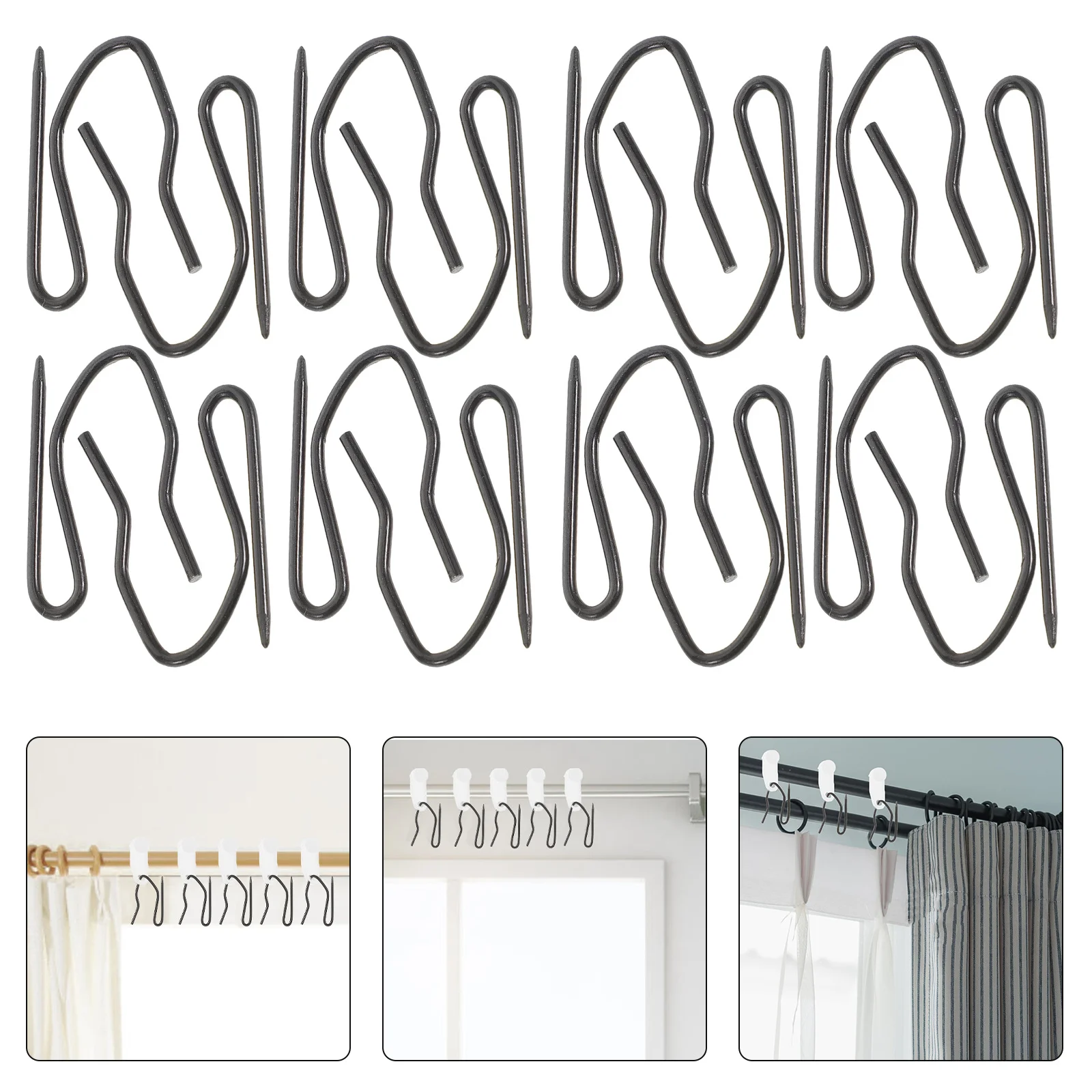 

30pcs Curtain Hooks Metal S-Shaped Shower Curtain Rod Replacement Drapery Hooks For Bathroom Bedroom Living Room Slide