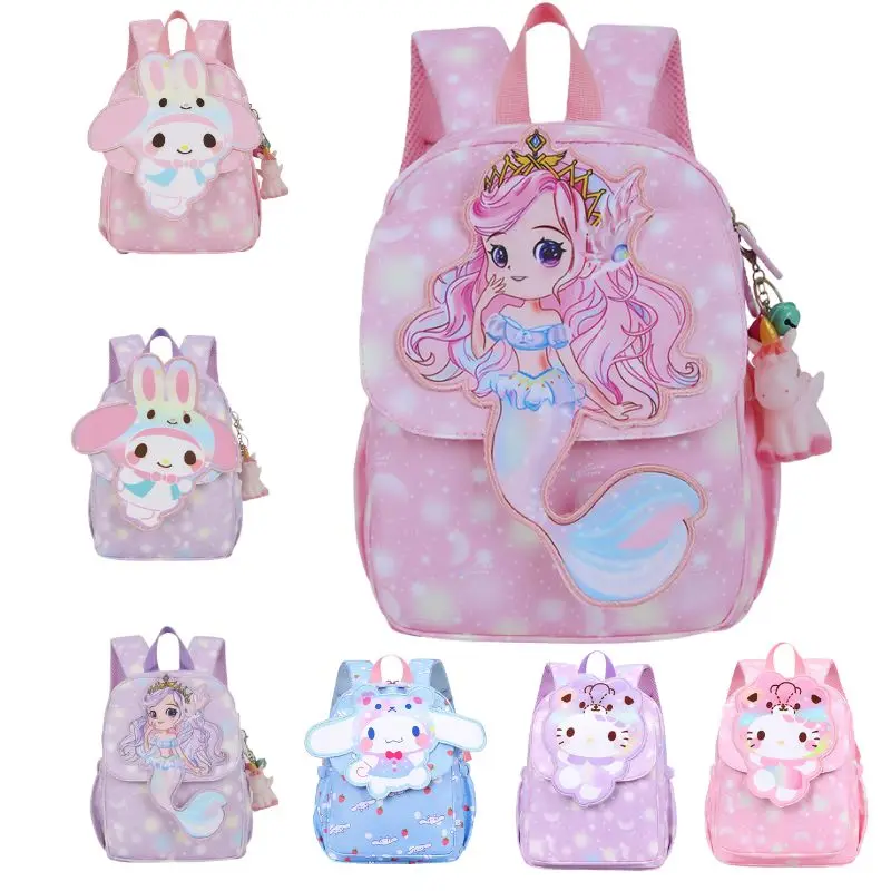 Mochila escolar primária de sereia fofa de desenho animado, para adolescentes, meninos, estudantes, casual, durável, leve, bolsa de viagem
