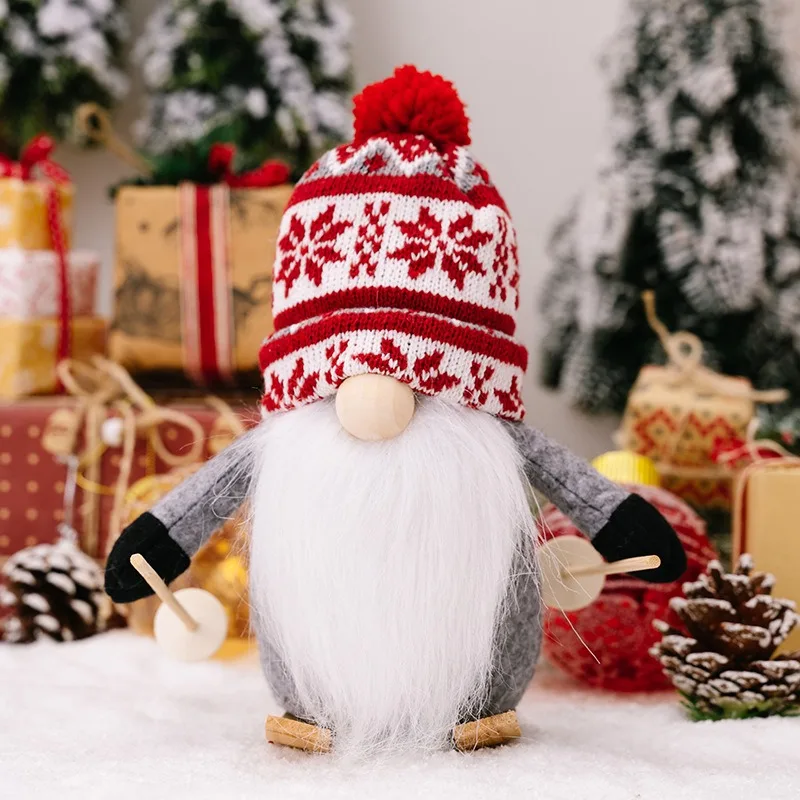 Gnomo natalizio in stile nordico, ornamento carino, bambola senza volto, palla di pelo, cappello lavorato a maglia, design con bambola a slitta nordica, nuova decorazione nana