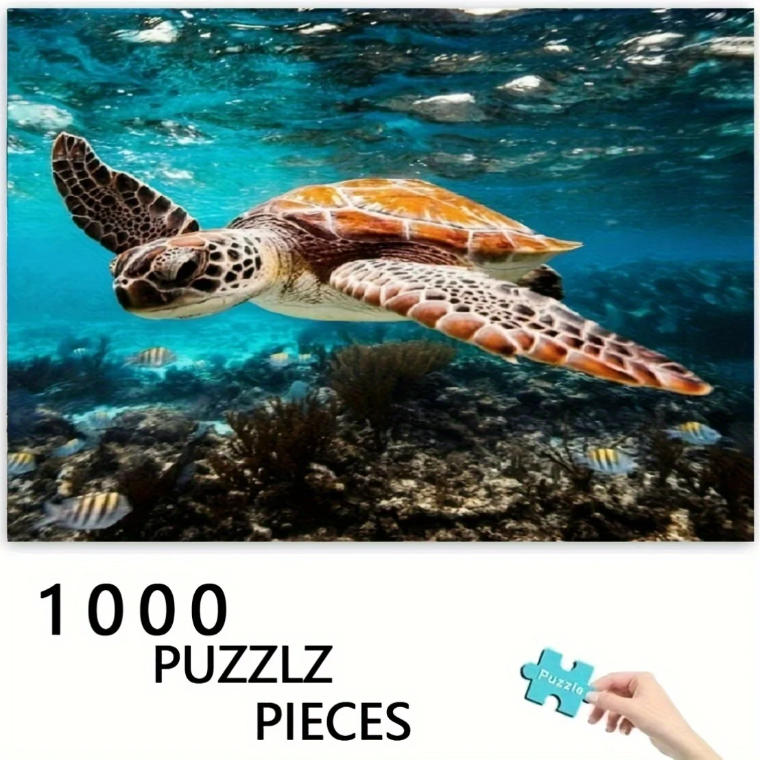 

Deep Sea Turtle & Fish School 1000pcs Jigsaw Puzzle - Vibrant Underwater Scene with Colorful Fish & Coral Reefs, Ideal for Chr