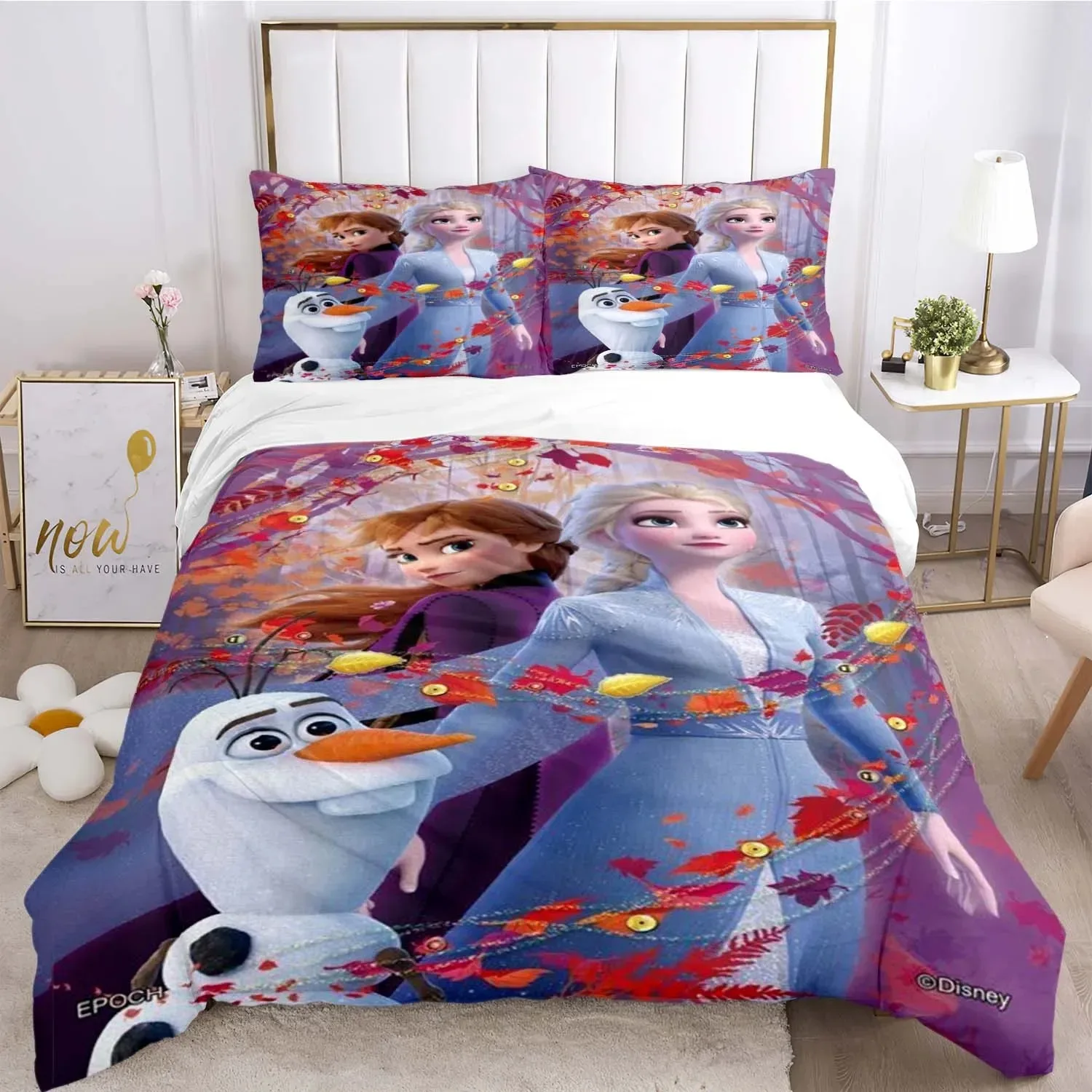 3D Cartoon Frozen Quilt Cover Pillow Case Bedding Set, Home Bedroom Decoration, Cute Disney Quilt Set 2/3pcs for Girls Room