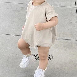 Baby Boy Girl Solid Color Short Sleeve Bubble Romper Oversized T-Shirt Bodysuit Top Summer Baby Jumpsuits Clothes