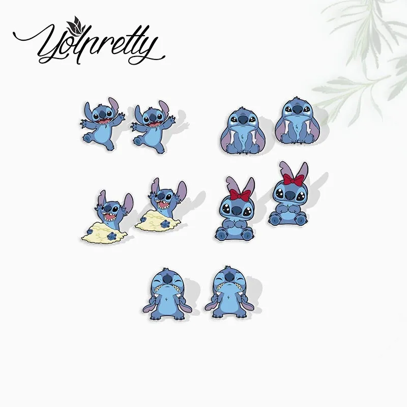 2024 New Cartoon Lovely Stitch Baby Cute Blue Alien Animals Epoxy Handcraft Acrylic Stud Earrings