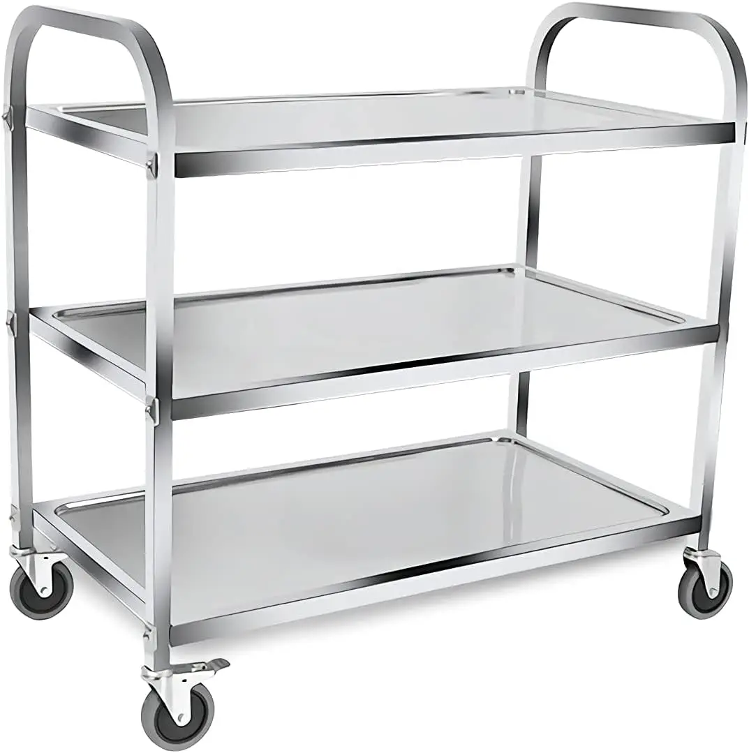 37.4x19.7x37.4 Inch Stainless Steel Cart Large 3 Tier Kitchen Utility Rolling Cart Service Catering Storage Cart with Locking Wh