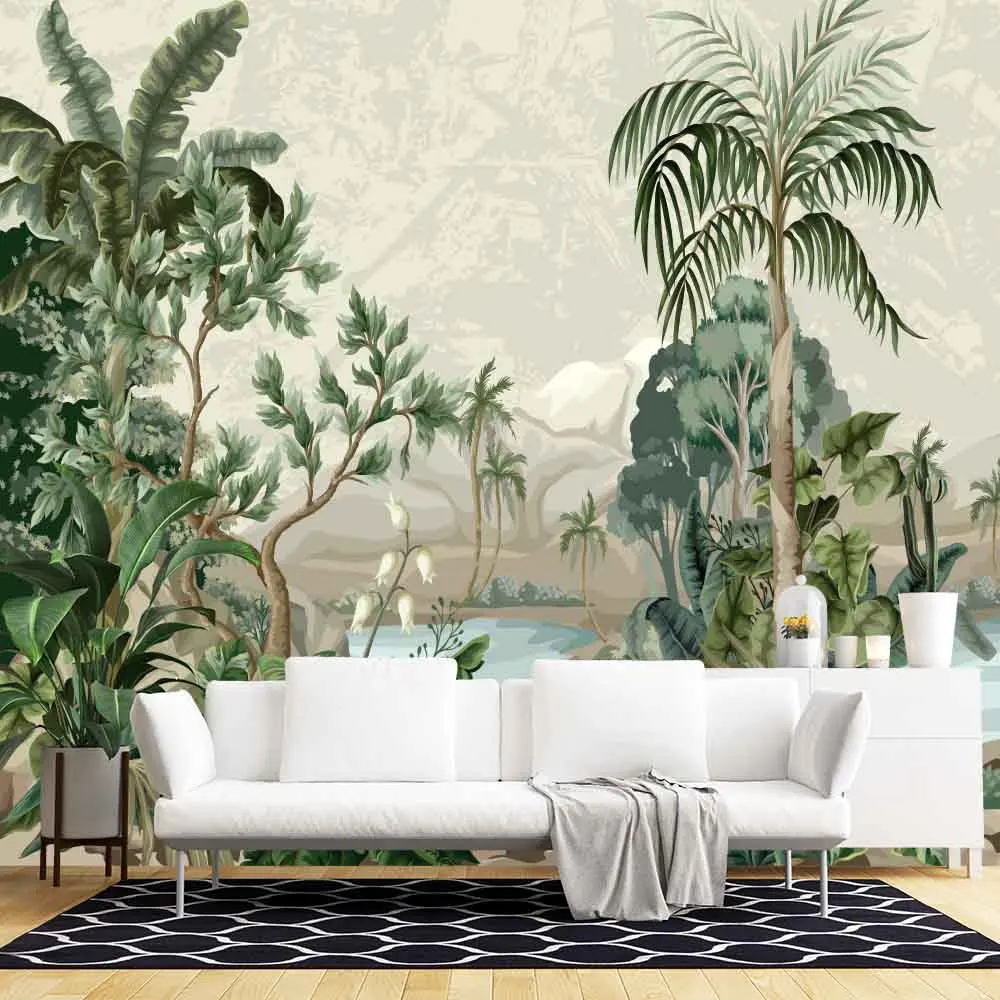 Palm Leaf Animal Lion Print Living Room Decoration Wallpaper Peel and Stick Family Wallpaper Window Funitures Paper Decoration