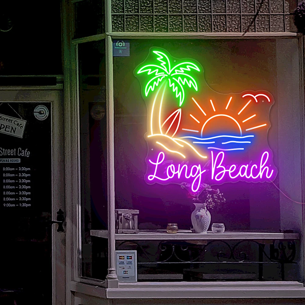 Sinal LED Praia Neon Light, Summer Bar Club Neon Art, Coconut Tree, Lâmpada noturna personalizada para festa