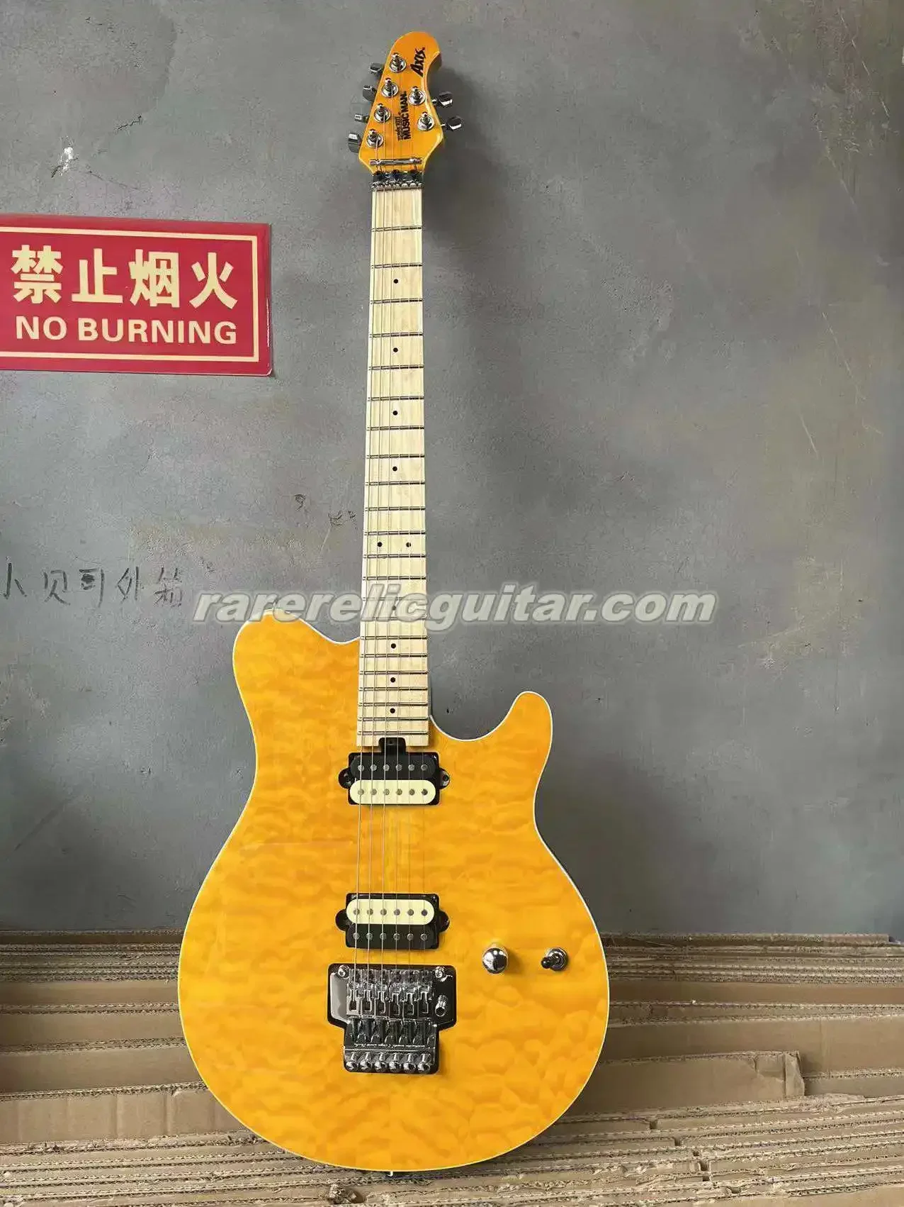 In Stock Edward Van Halen Axis Trans Yellow Trans Blue Qulited Maple Top Electric Guitar Floyd Rose Tremolo Bridge Locking Nut