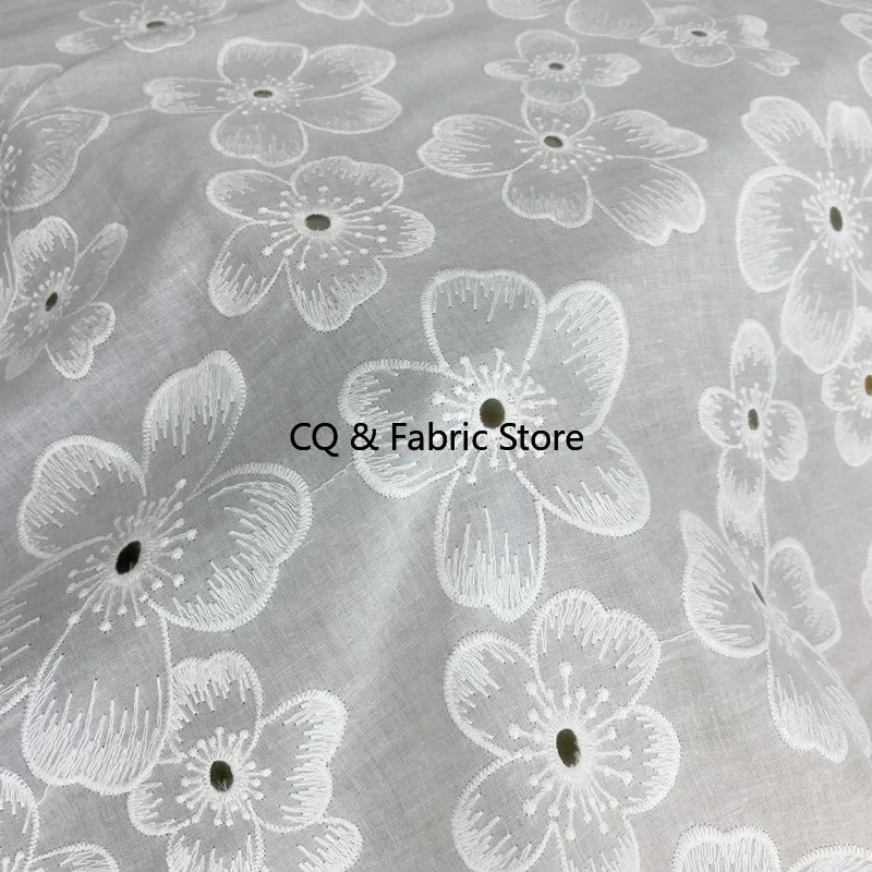 

Хлопчатобумажная ткань с большим цветком, вышитая кружевная ткань ручной работы, аксессуары для одежды «сделай сам», ширина 135 см