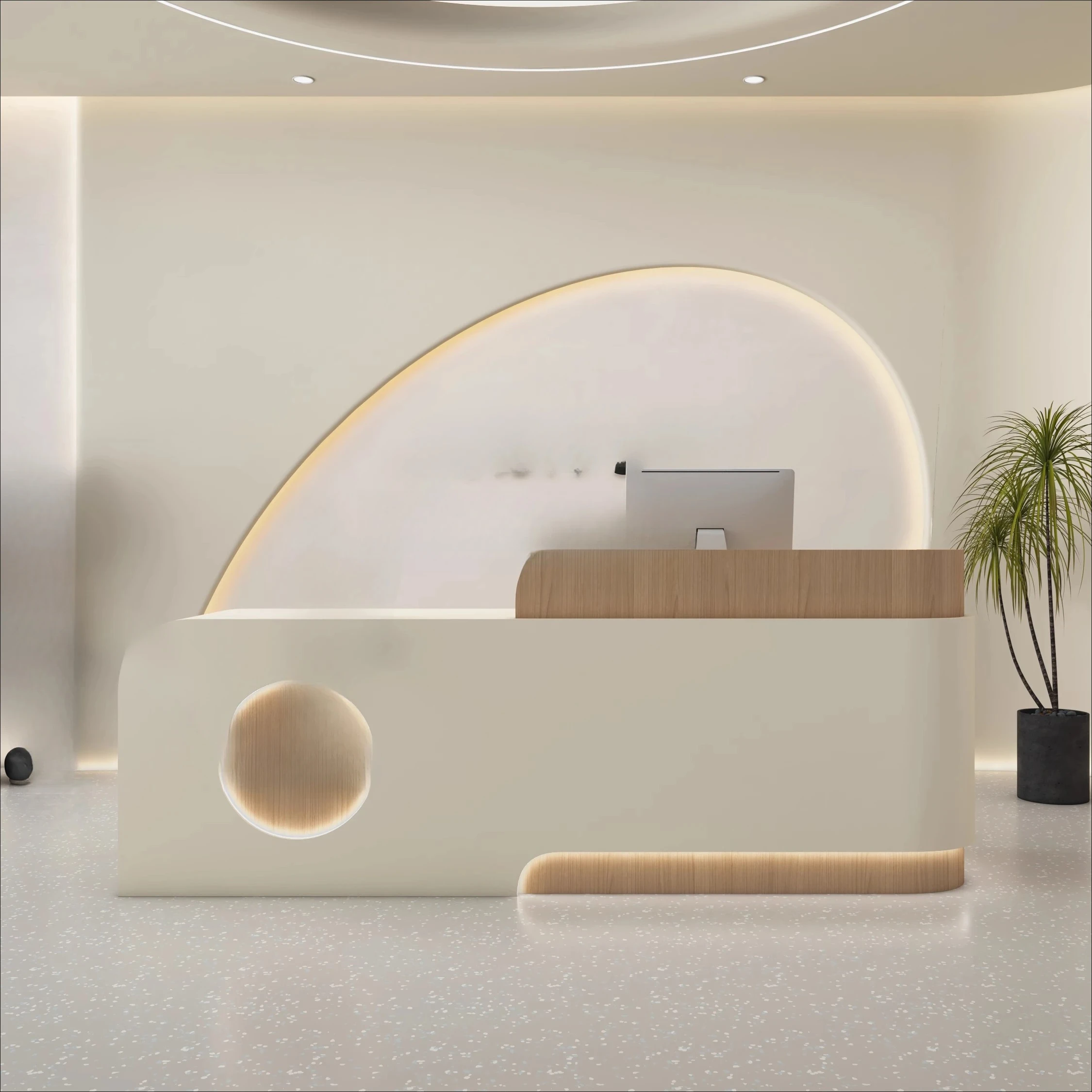 

Checkout page Company Curved Reception Desk Clothing Store Beauty Salon Training Institution Hair Salon Light Luxury