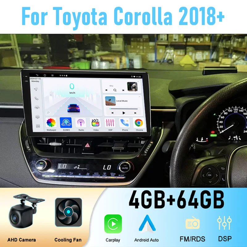 

10'' For Toyota Corolla 2018+ Car Radio Stereo Wireless Apple Carplay Android 15 Auto GPS Camera Google Map Head Unit