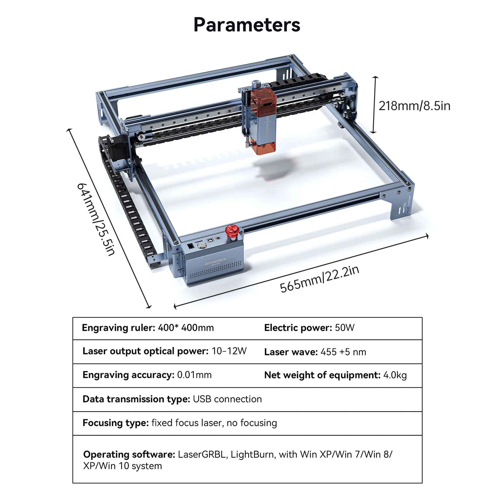 Atomstack Maker A10 V2 Laser Engraver 10-12W High Speed Engraving Cutting Machine Fixed-Focus Laser 400x400mm Engraving Area