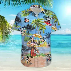 Camisas hawaianas florales tropicales para hombres y mujeres, camisas de manga corta con botones de verano, camisas hawaianas de playa de Disney