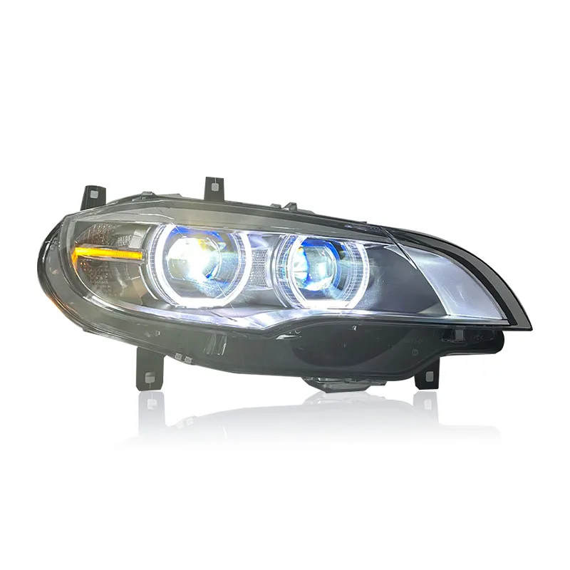 -For Upgraded PC Material 20W 12V LED Headlight Assembly with DRL Angel Eye Projector for X6 E71 2008-2014^