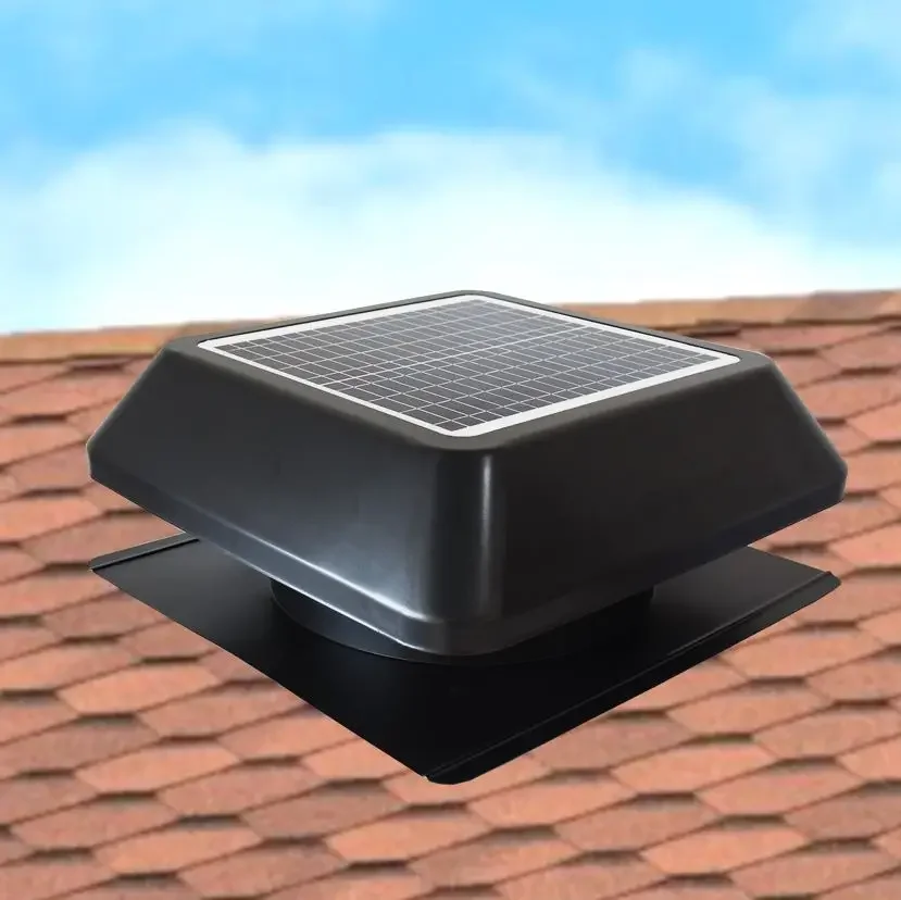 Square metal casing 14 inch air duct with IP68 brushless DC motor solar roof attic ventilation fan