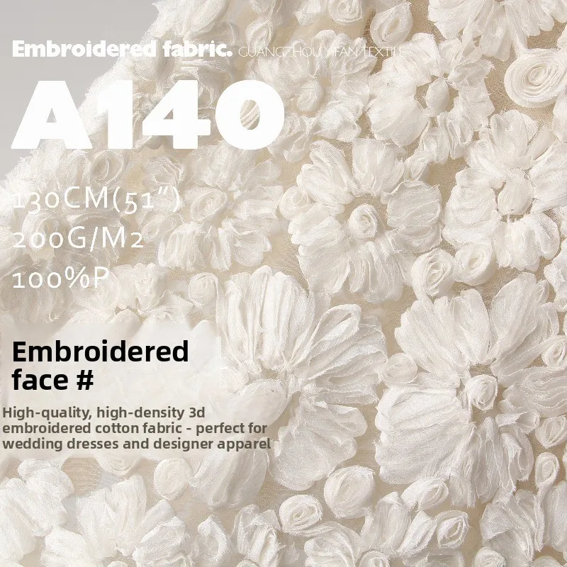 

Perspective 3D Embroidered Flower Fabric for Wedding Dress Veil Design Decoration Cloth Diy By The Yard Sewing Material