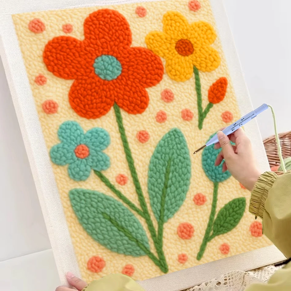 

DIY Punch Needle Kits for Beginners Flower with Frame Embroidery Punch Needle Starter Craft Set Easy for Adults Diy Gift Home De