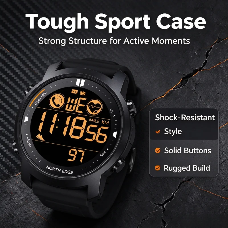 North EDGE LAKER Android IOSMen Digital Watch Military Waterproof 50M Running Exercise Pedometer Stopwatch Heart Rate Wristband