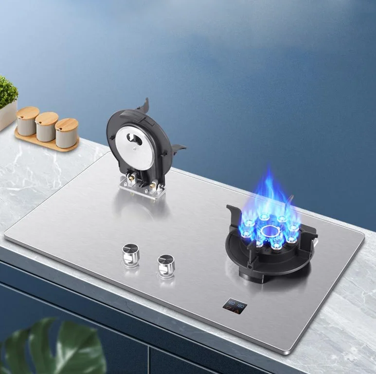 رأس مزدوج انقلبت على الموقد المطبخ المنزلي Lng طبق الطبخ موقد الموقد الفرن موقد النار القابل للطي 2 طرق #3