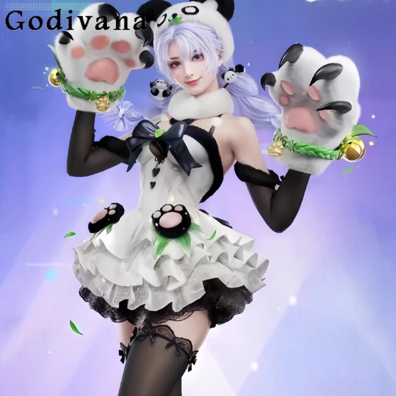 팬더 애니메이션 게임 드레스 여성용 코스프레 의상 2 차원 롤 플레잉 드레스 여성 카니발 애니메이션 복장