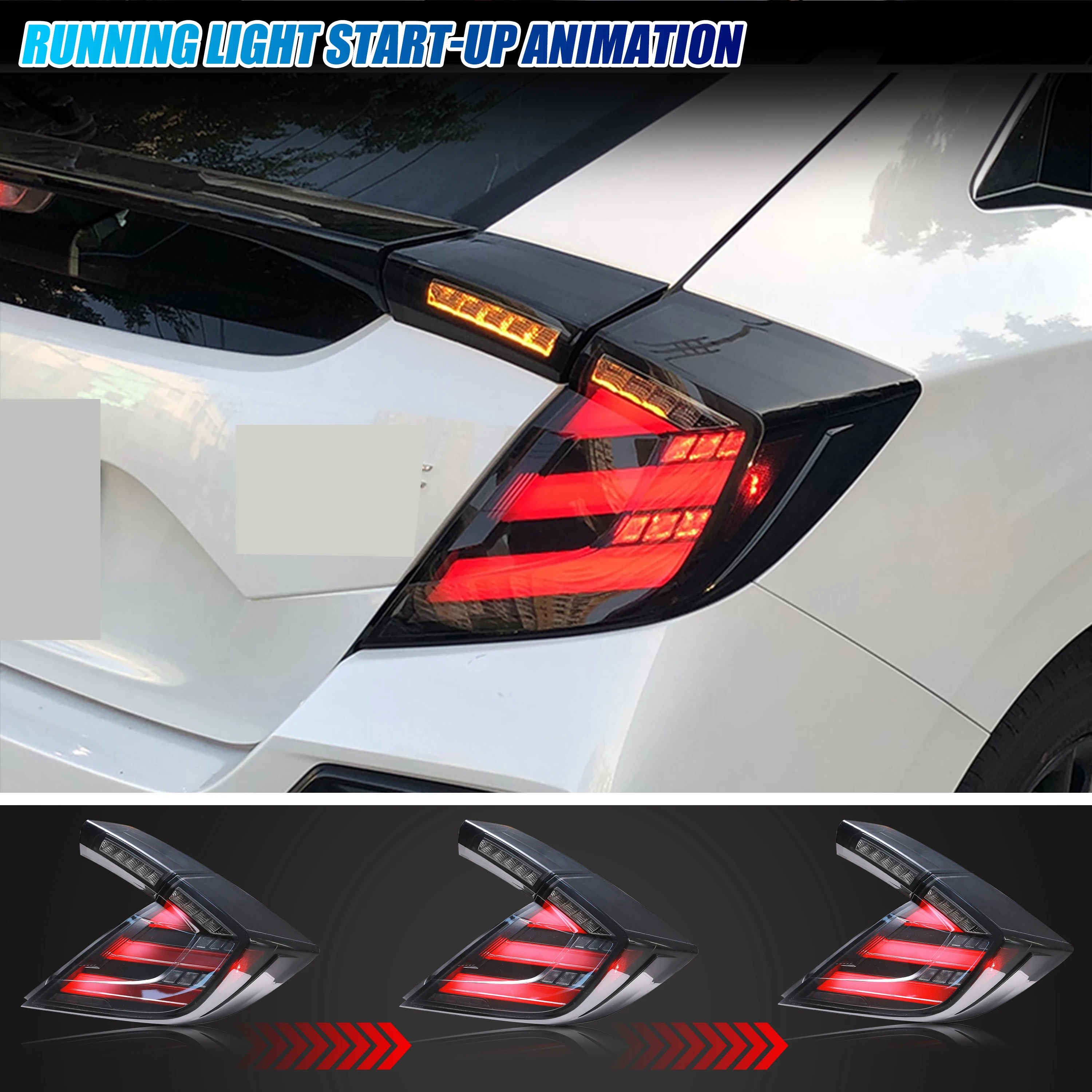 LED Tail Lights for Honda Civic Hatchback 2016-2020 Sequential Turn Signal Dynamic Animation Rear Lamps Assembly [Not Fit Sedan]