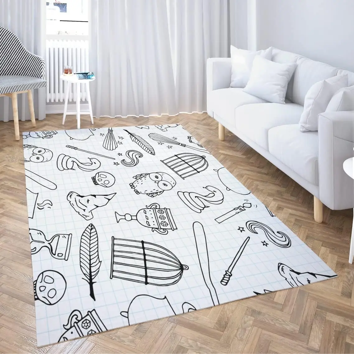 Non-Slip Area Rugs Witch Birdcage Magic Books Owl Wand Home Decor Carpet for Classroom Living Room Bedroom Dining Kindergarten