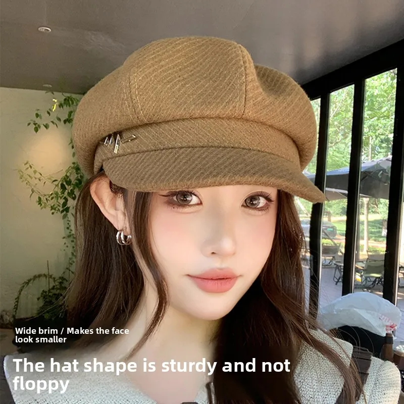 Fashionable Octagonal Beret Hat Women's Small Face Effect Duckbill Cap Casual Style Autumn Winter Season Versatile Accessory