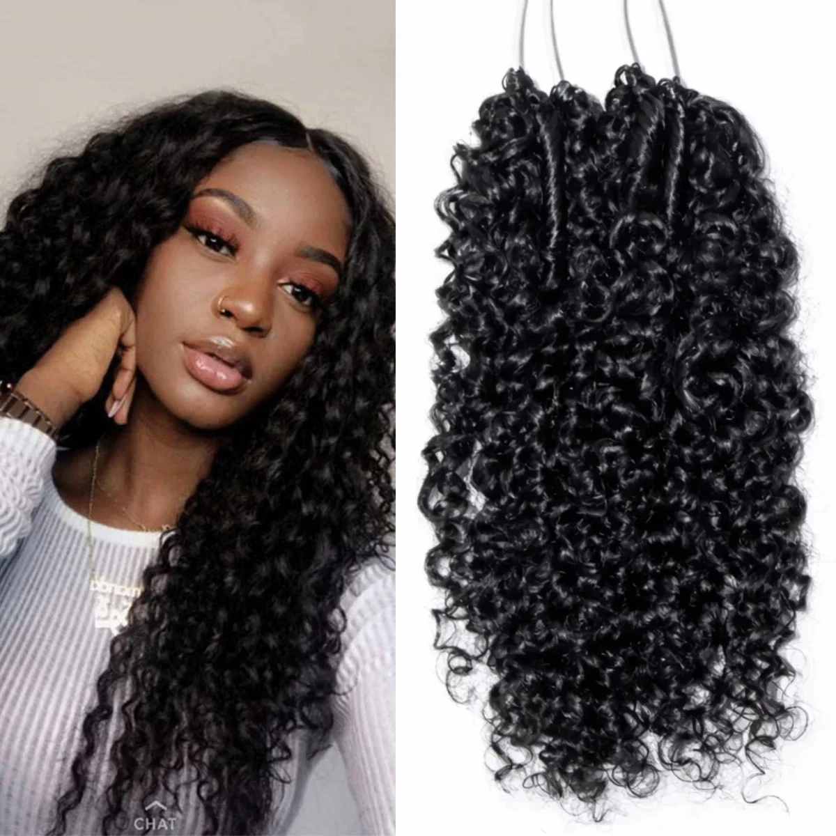 

Вязаные крючком маленькие спиральные кудрявые накладные пряди из натуральных волос, невидимые, без узлов, предварительно разделенные, с нитью, для женщин