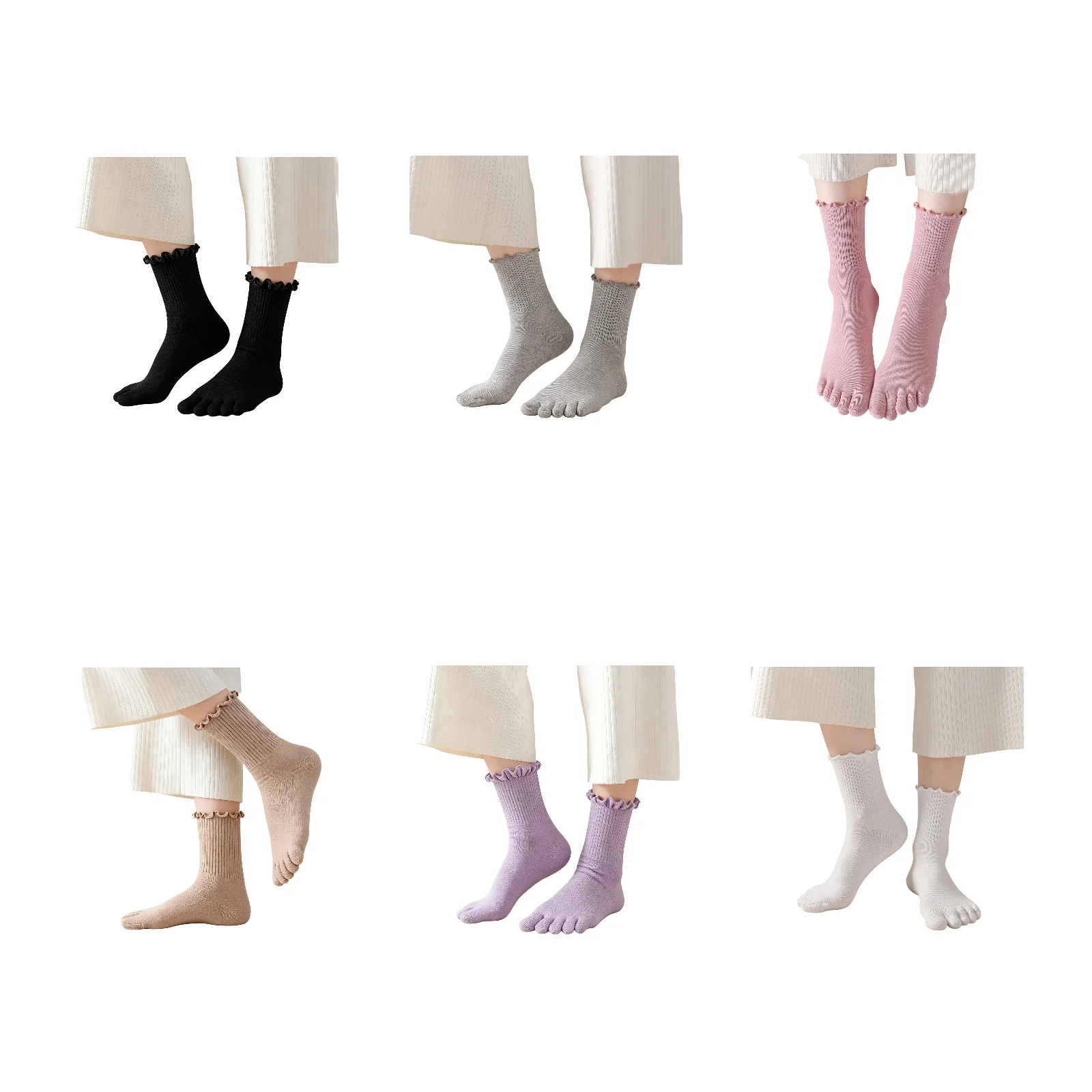 

Fungus toe socks and cotton socks set in 6 colors available (black, gray, pink, khaki, purple and white)