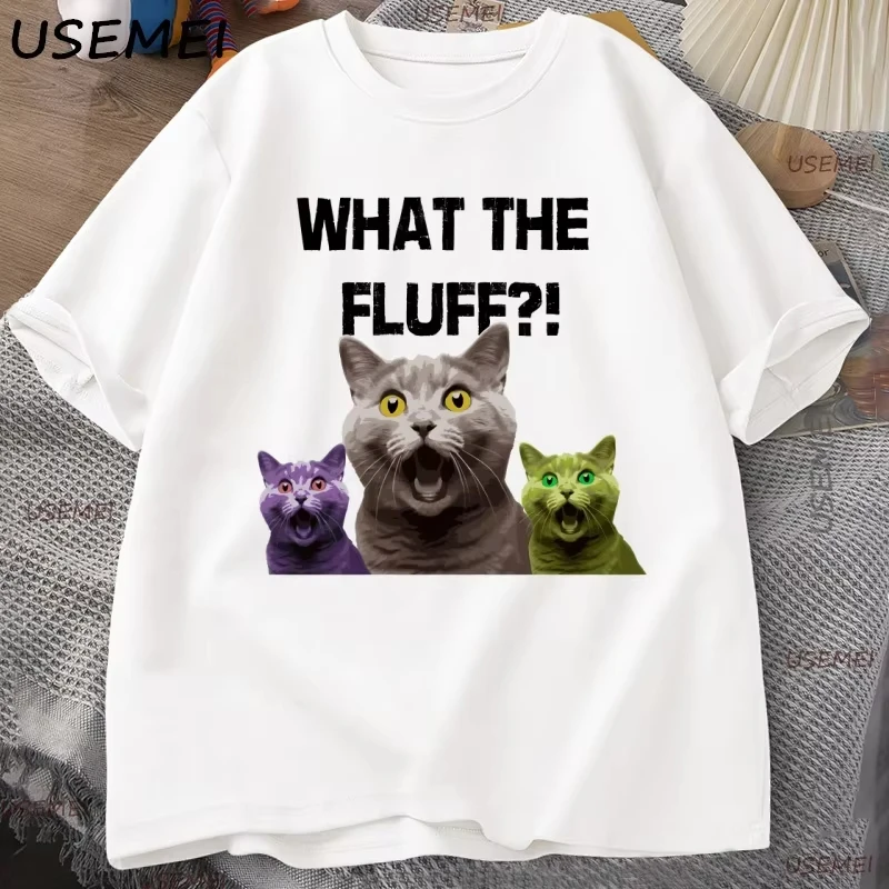 

What The Fluff Cat T-shirt Y2k Men Women Clothes Casual Short Sleeve Round Neck Tshirt Clothing Streetwear Tops