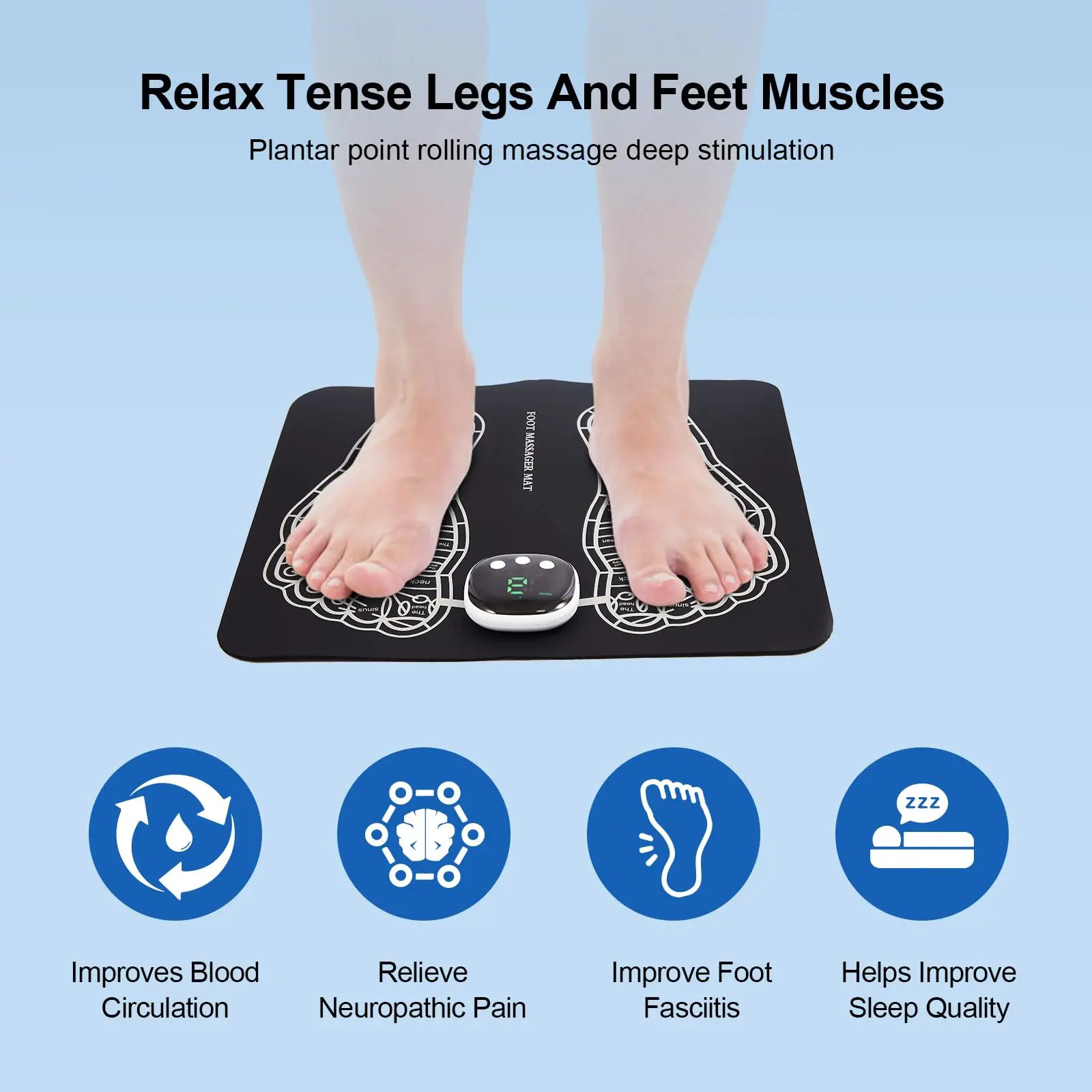 EMS Foot Massager Mat Stimulator Massager Pad 6Modes & 9 Intensity Levels Improved Circulation,Muscle Relaxation,Pain Relief