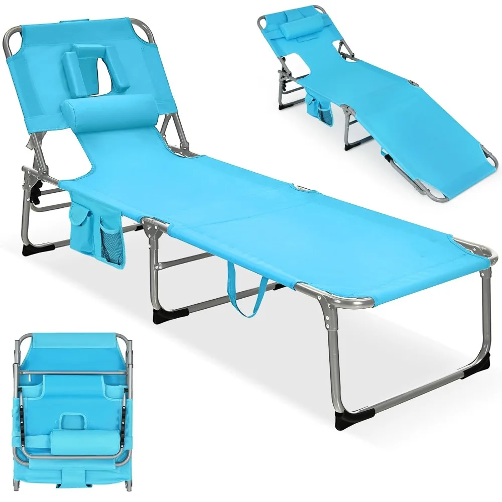 

Sunbathing Chair, Folding Recliner with Face/arm Holes, Handles and Side Pockets, Customizable