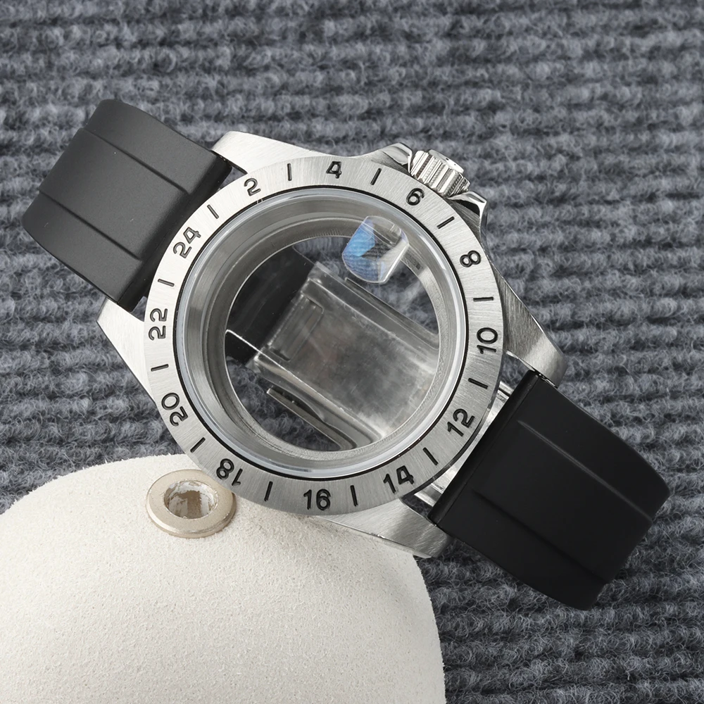 39mm NH35 EXP 24h Case Rubber Strap With Sapphire glass Waterproof For Explore Seiko NH35 NH36 NH38 NH34 Movement Watch Parts