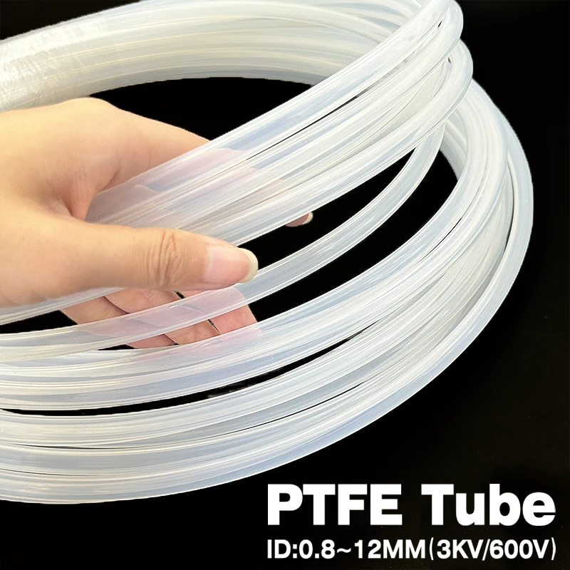 ID 0.8~12mm High-Quality Clear PTFE Tube - Chemical Resistant Heat Resistant (260°C) Insulating Non-Stick for Industrial/Lab Use