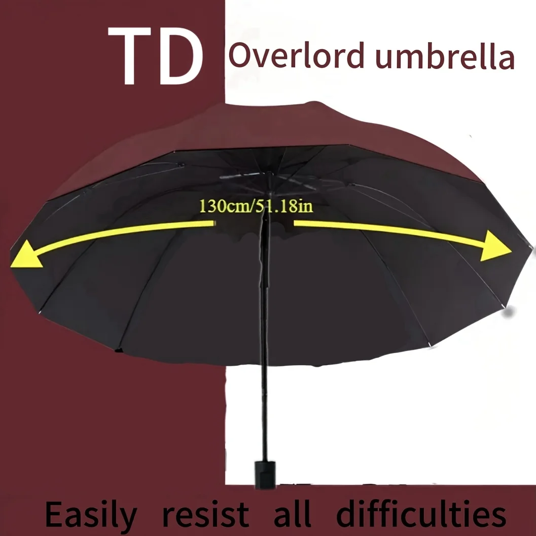 130CM Sun Rain Umbrella Black Coating UPF50+ Manual Open 10 Bones Large Size For Two To Three People
