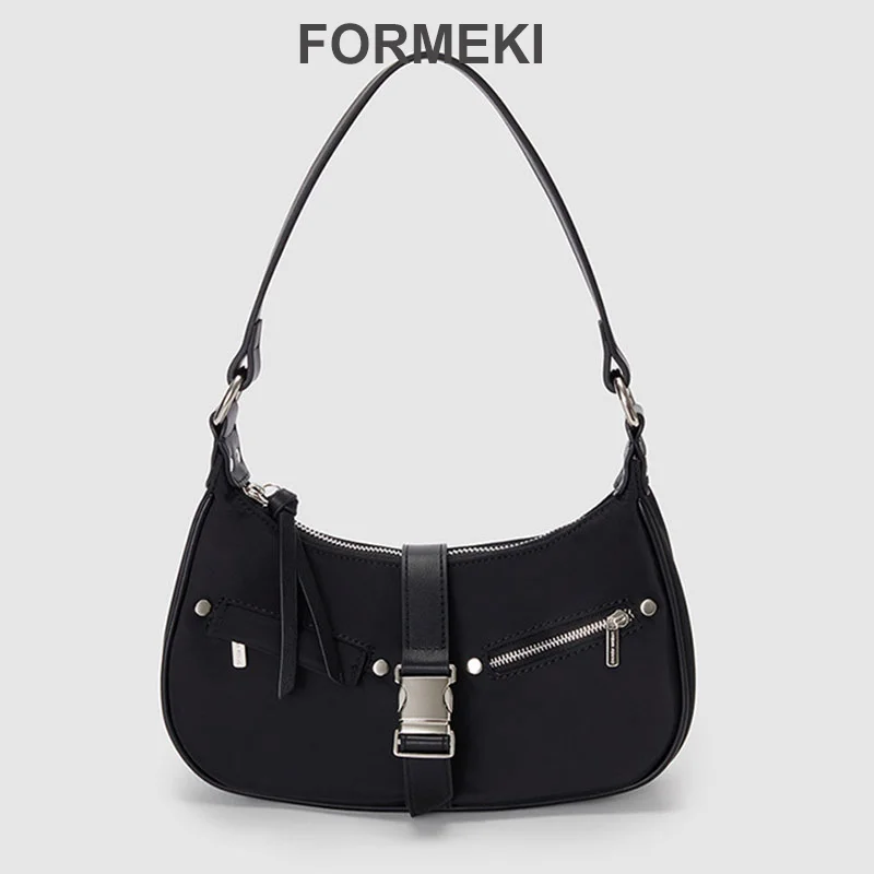 

Formeki Women Shoulder Bag Ins Fashion Canvas Oxford Cloth Bag Half Moon Ladies Female Bag All Match