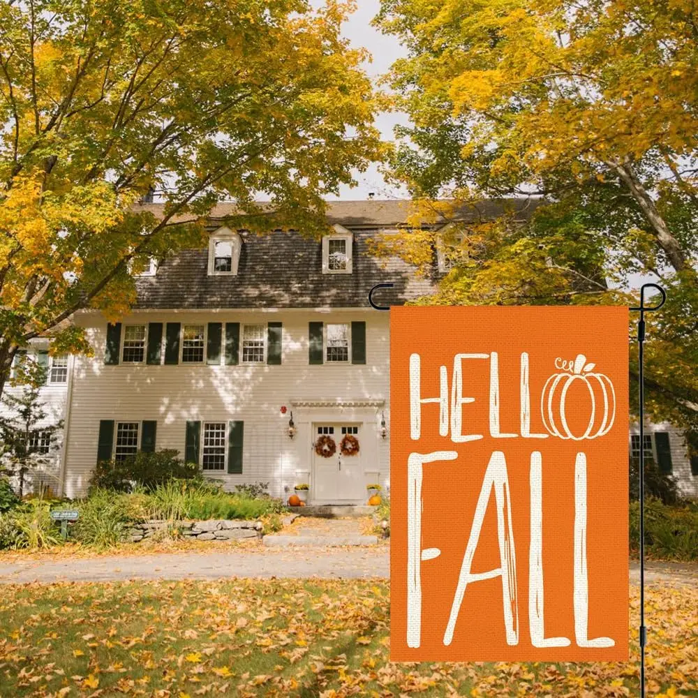 RABUSOFA Hello Fall Garden Flag 12x18 Inch Double Sided for Outside, Pumpkin Autumn Outdoor Seasonal Rustic Fall Yard Flag Porch