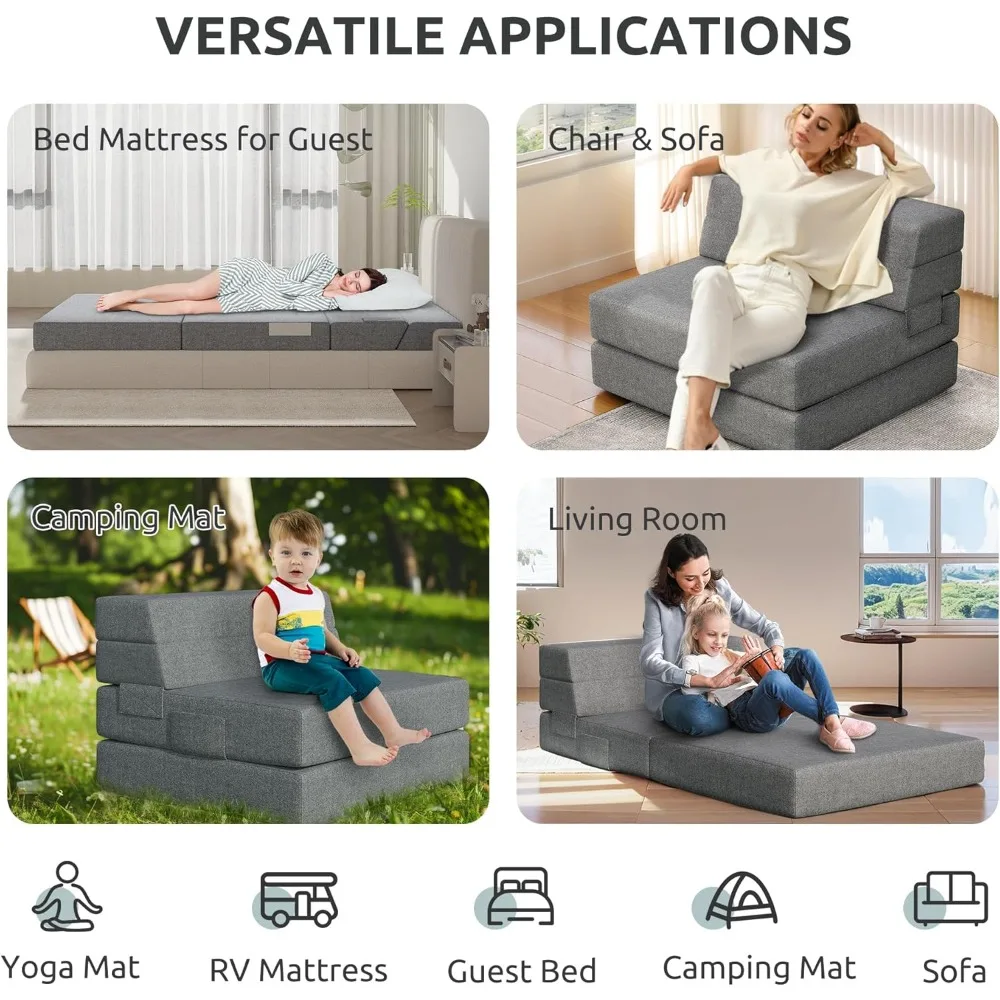 سرير أريكة للضيوف موفر للمساحة، مرتبة قابلة للطي مقاس 6 بوصات للمنزل، أريكة نوم مريحة لمساحات المعيشة #5