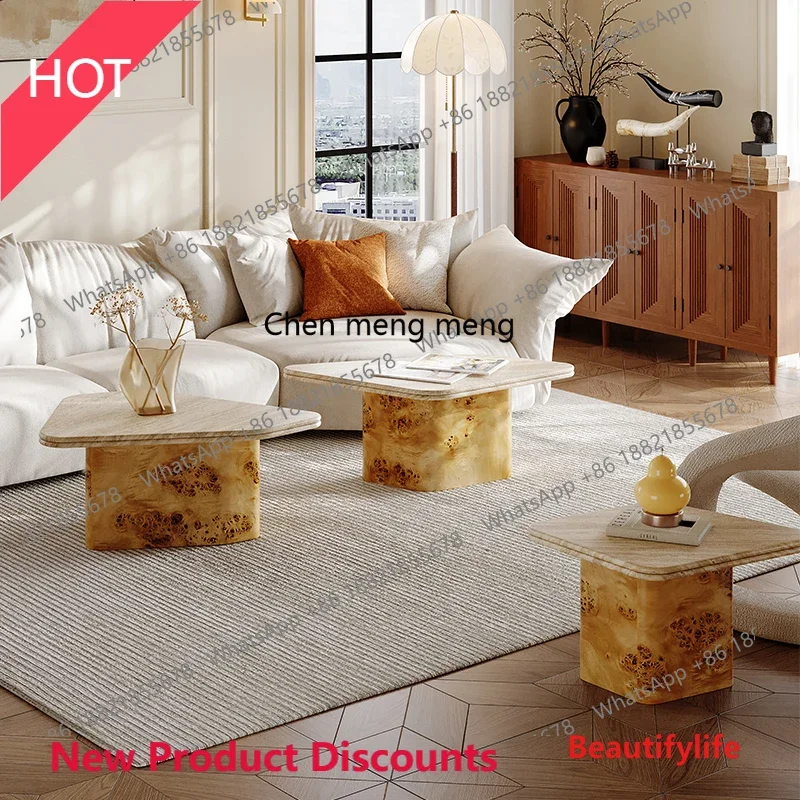 P32 Retro, coffee table living room home marble tea table, creative high-end stone table combination