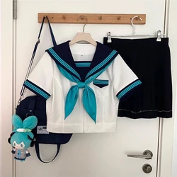 Hatsune Miku Short-sleeved Short Skirt Anime Peripheral Cute Cartoon Summer JK Clothes Japanese Kawaii College Style Dress Scarf