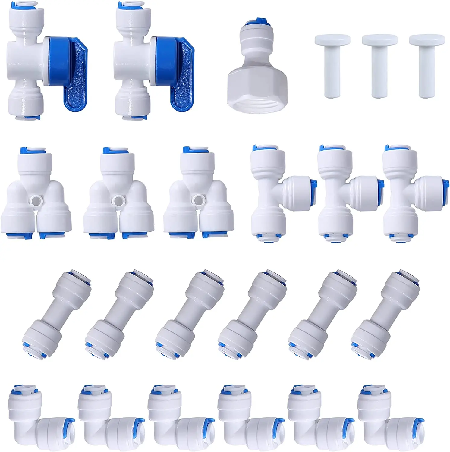 

1/4" OD Quick Connect Push-In Connection Water Fitting Ball Valve Faucet Connection 24-Pack for RO Water Filter Fittings