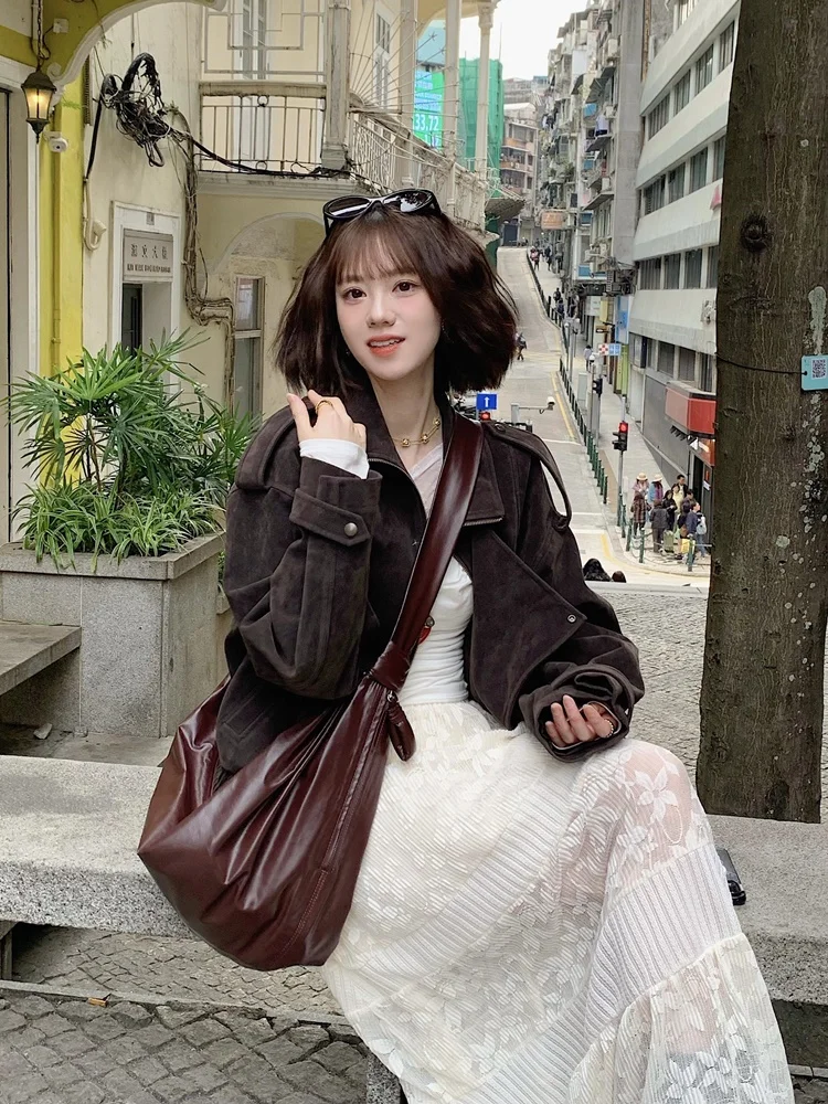 Retro Elegant Texture Stripe Print Lace Patchwork A-Line Skirt Women Spring Autumn Heavy Work Half Skirt High Waist Midi Skirt
