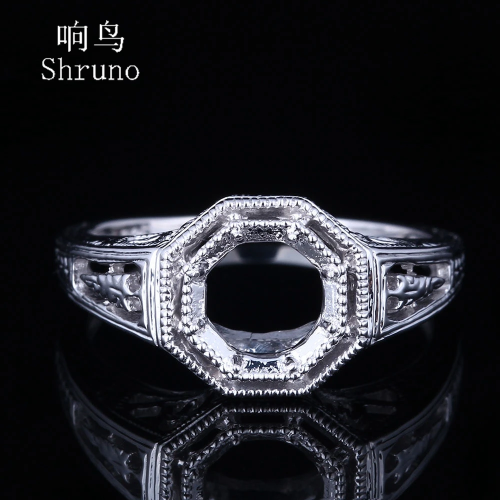 

Shruno 5.5-6.5mm Round Sterling Silver 925 Semi Mount Engagement Ring Art Nouveau Engrave Filigree Fancy Fine Jewelry
