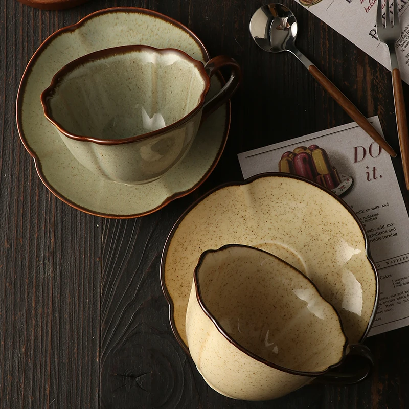

Nordic Lace Ceramic Coffee Cup Saucer Vintage Exquisite Afternoon Tea Cup Set Home Office Water Cups 280 ML Birthday Gift