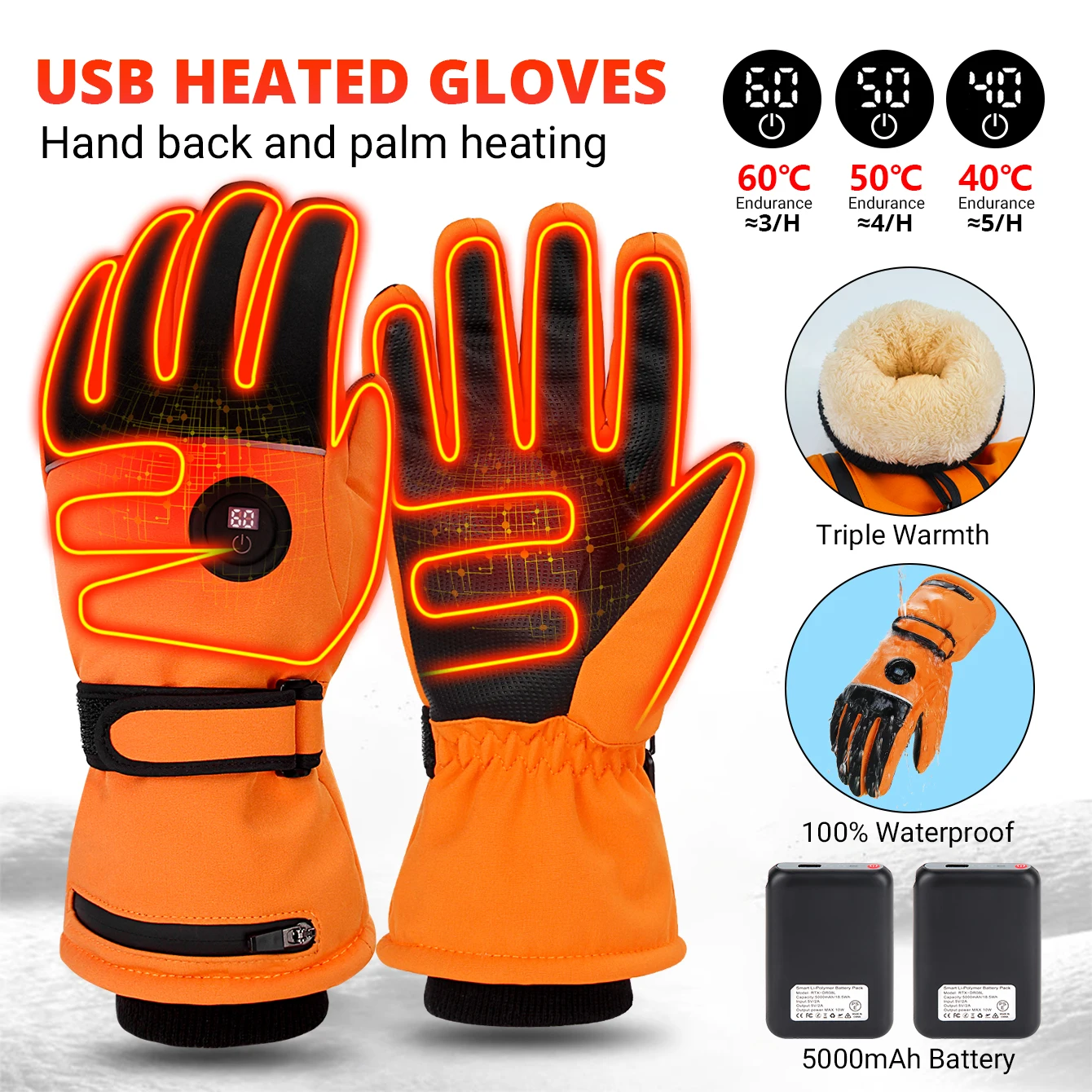 

New Ski Electric Heating Gloves Winter Warm Motorcycle Gloves With Battery Thermal Hand Gloves Heating Equipment