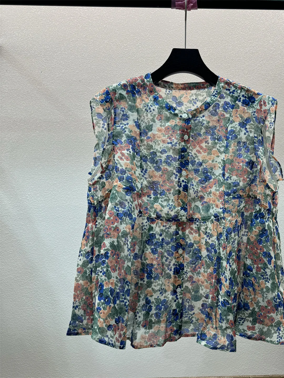 

Summer New Style Floral Print Open Cardigan Women's Sleeveless Button up Ageless Versatile High Waist Loose Fit Casual Outerwear