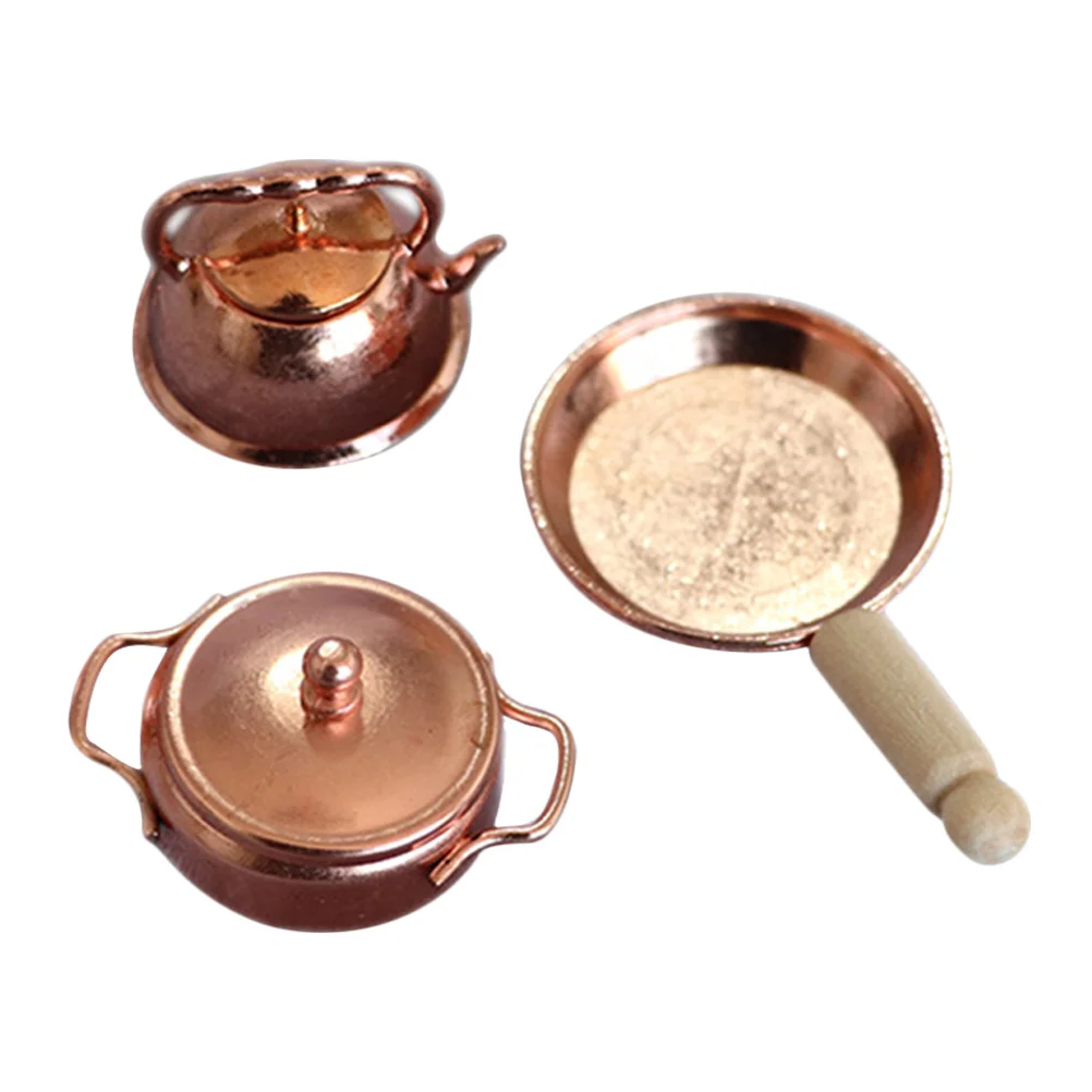 1 conjunto de acessórios de cozinha de três peças requintado artesanato simulação panela mini chaleira decoração mini panela de sopa para casa
