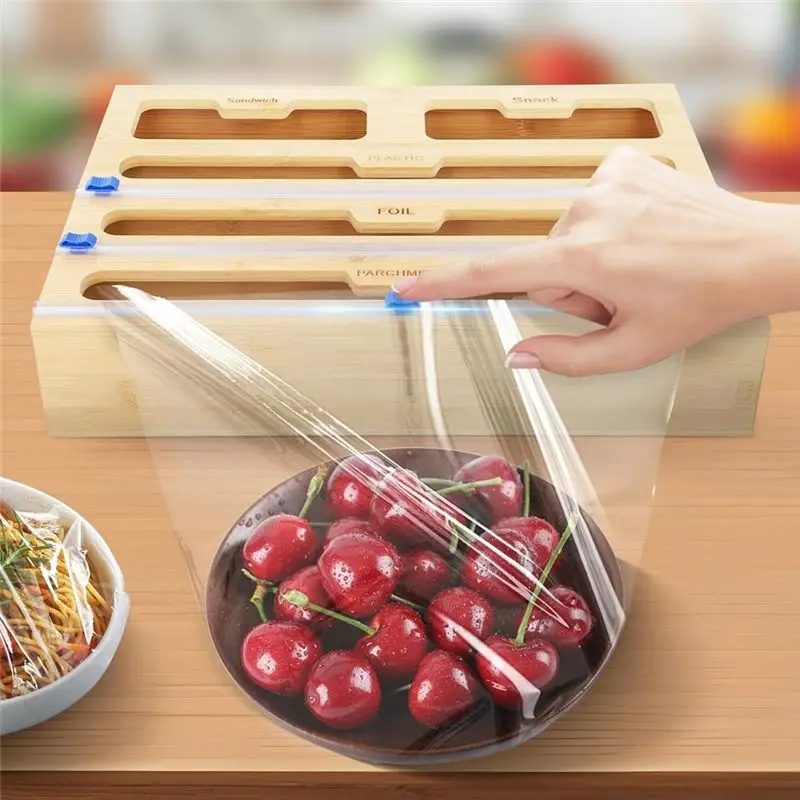 AT02-5 In 1 Aluminum Foil Dispenser With Cutter And Labels, Wrap Organizer For Kitchen For Kitchen Storage Holder