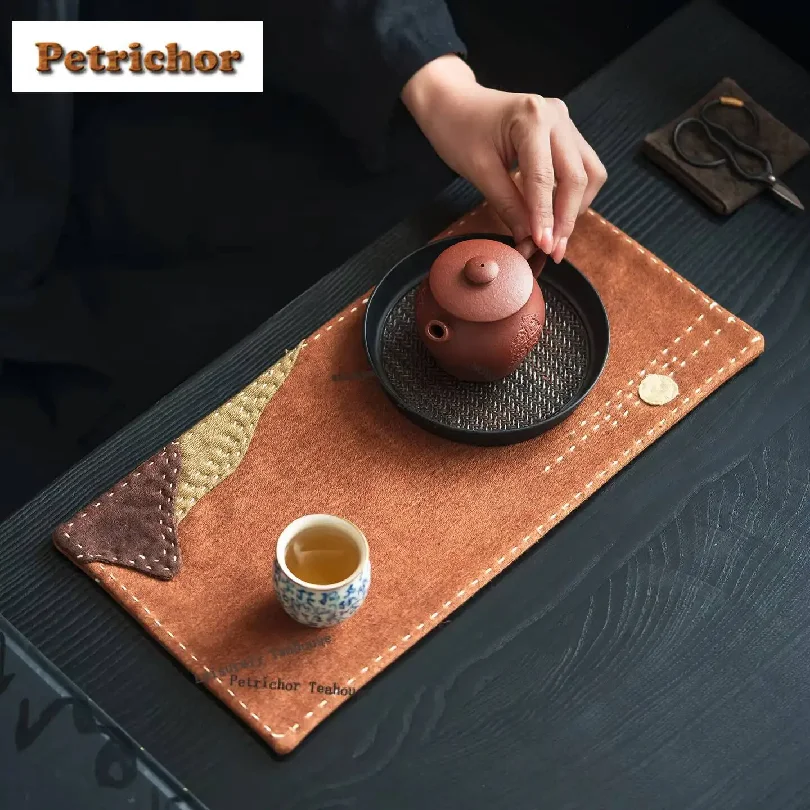 Slub Linen Patch Waterproof Tea Table Mats Creative Teacup Coaster Set Drink Coaster Dinner Table Cloth Mat Tea Ceremony Craft