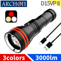 D15VP II Scuba dive video lights 3000lm Dive flashlight Red Warm White Dive photography fill lamp Underwater 100m Video shooting